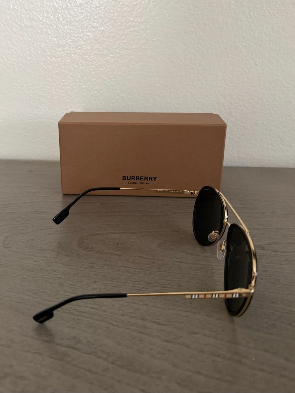 Burberry Black Lens Aviator Sunglasses with Gold Frame